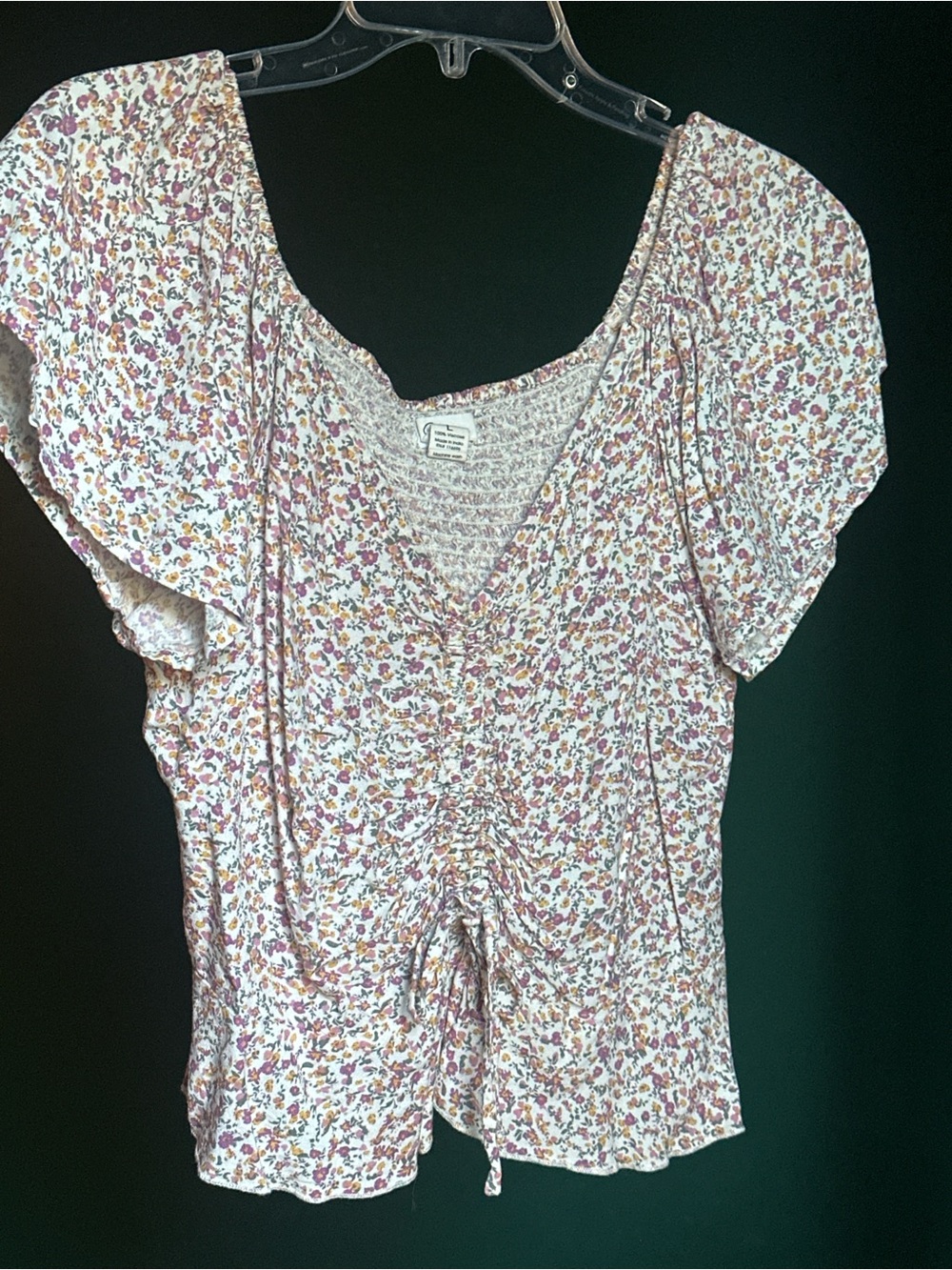 Japna Floral Cinch-Front Blouse in White, Pink & Yellow